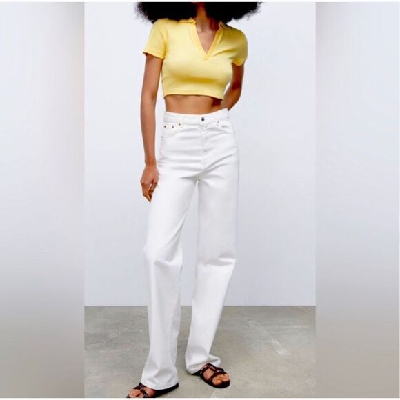 Zara Ribbed Cropped Polo Top size S - Picture 9 of 10